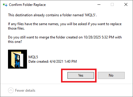 Confirm folder replace dialog